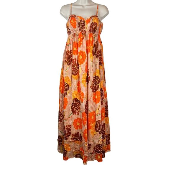 Urban Outfitters Dresses & Skirts - UO Athena Gauze Maxi Dress Floral Print in Orange, Yellow, Brown Women's Medium